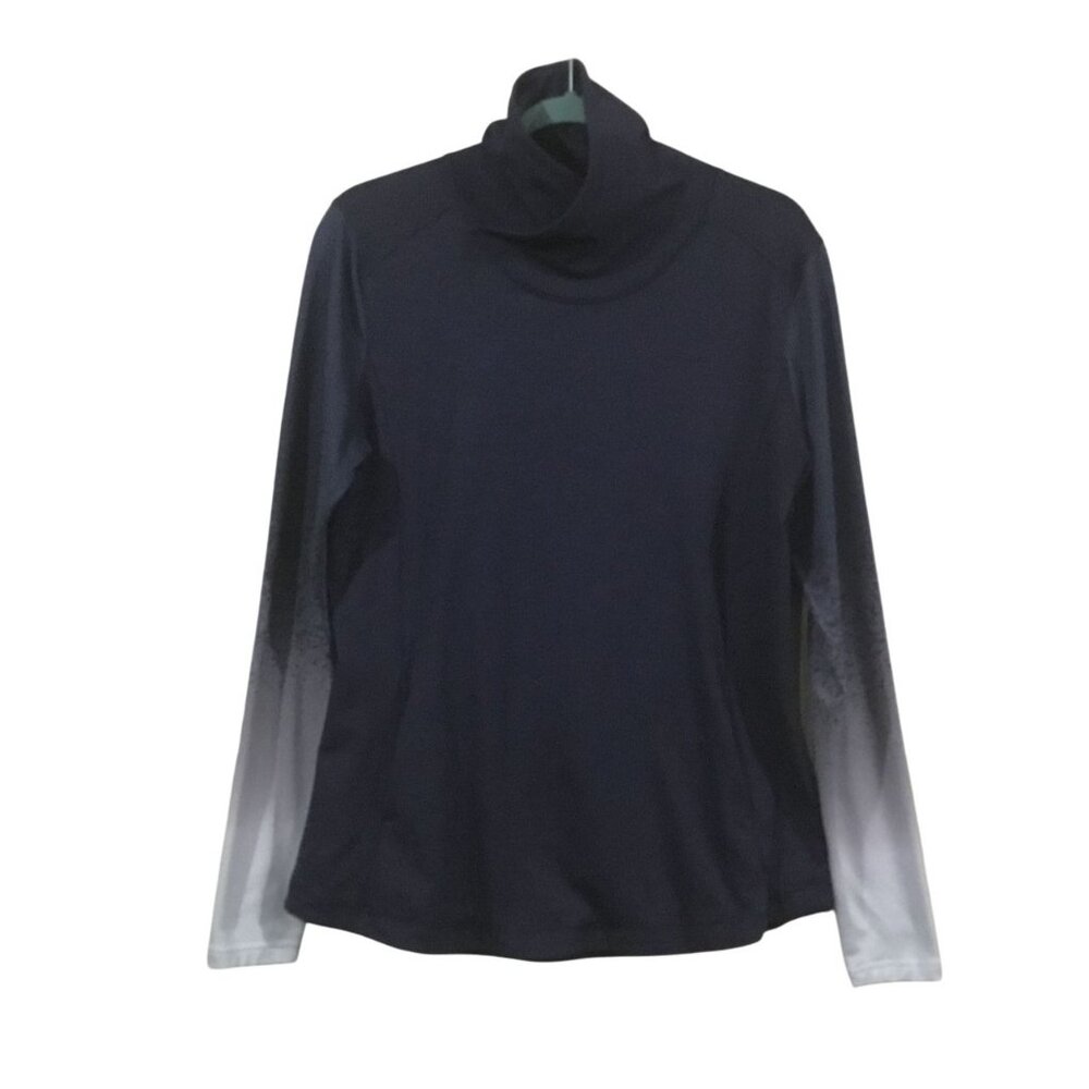 The CALIA Cotton Blue Warm Mock Neck Ombre' Long Sleeve Fitted Fitness Shirt XL